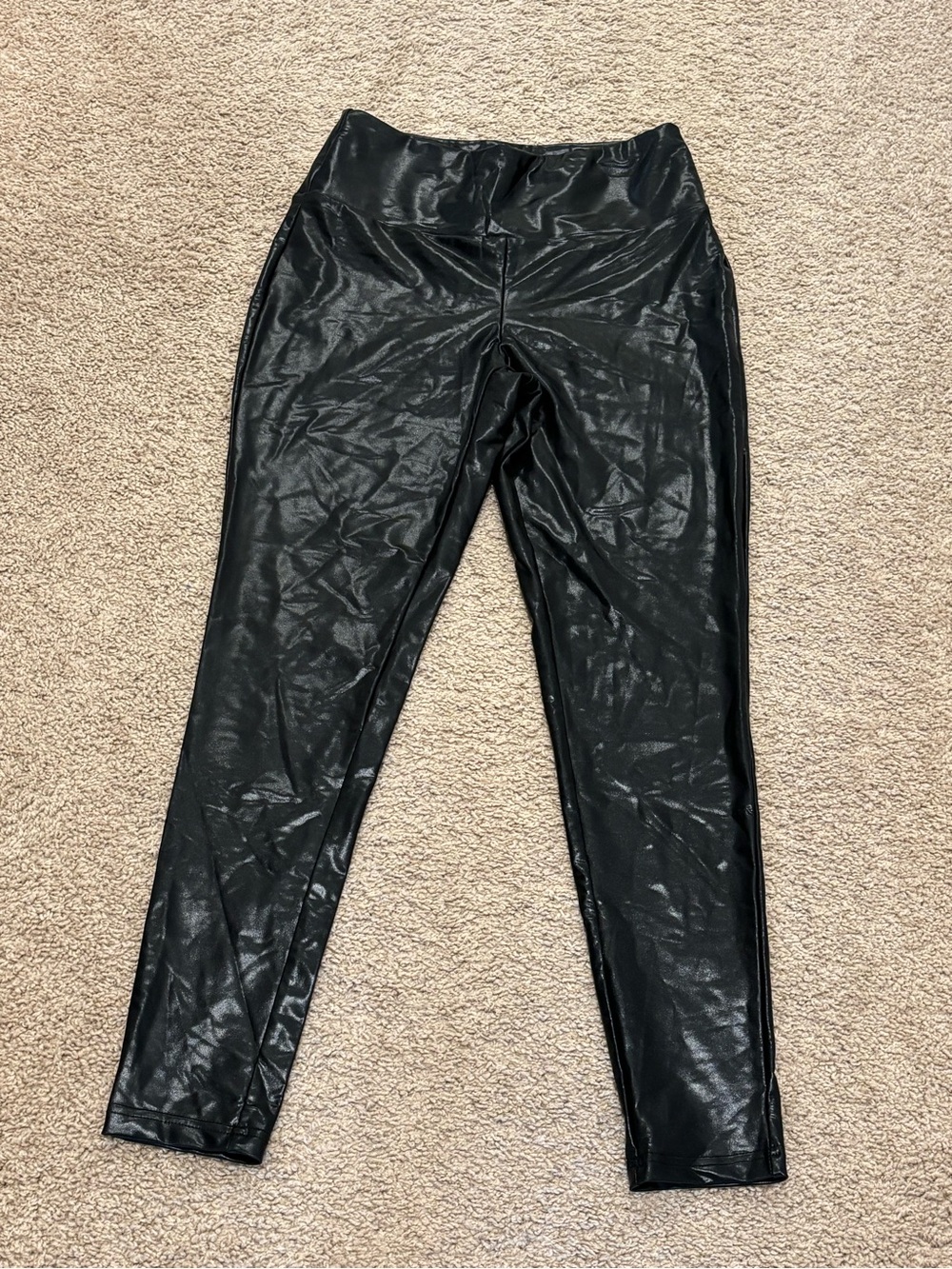 Express Limitless High Rise Black Faux Leather Coated Leggings M